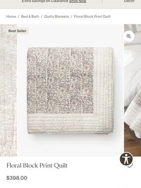 Floral Block Quilted Coverlet in Cream and Taupe